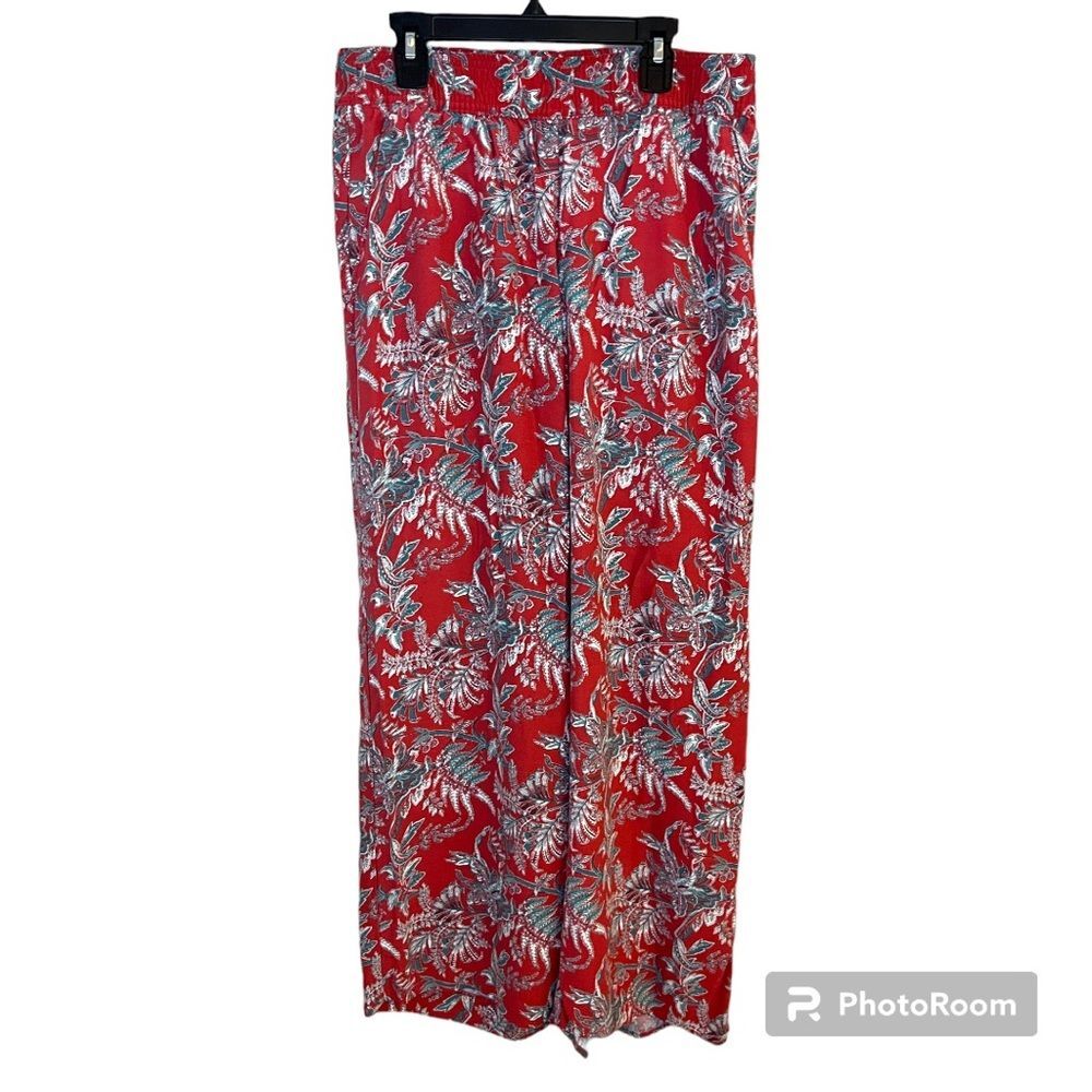 Ann Taylor LOFT Orange Floral Print Wide Leg Pants Size Small